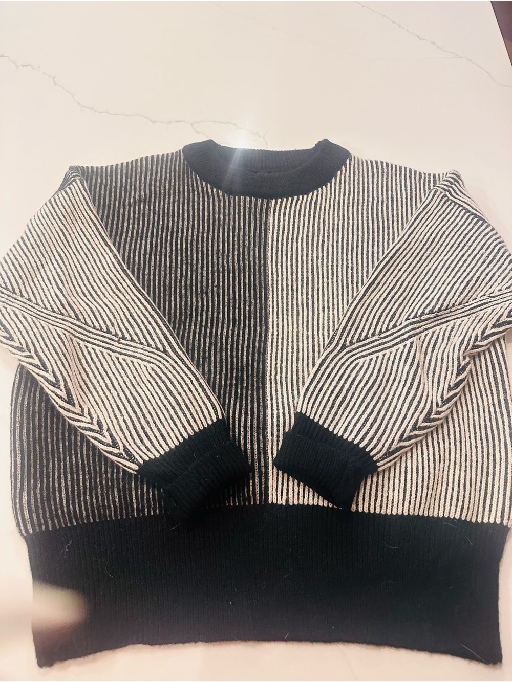 Black and White Striped Crewneck Sweater - women